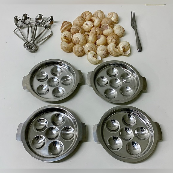 Mid Century Vintage Stainless Steel Escargot Appetizer Set for 4 - Picture 7 of 16